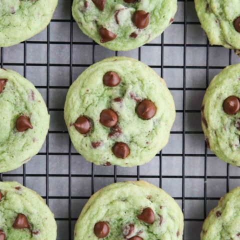 Mint Chocolate Chip Cookies are soft, chewy, and chocolatey, with just the right amount of mint! Makes a great Christmas cookie and is perfectly green for St. Patrick's Day! 