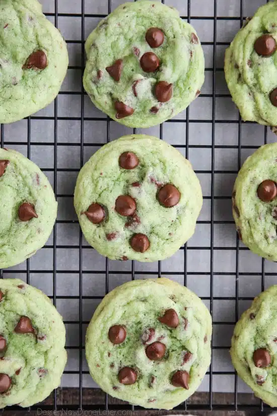 Mint Chocolate Chip Cookies are soft, chewy, and chocolatey, with just the right amount of mint! Makes a great Christmas cookie and is perfectly green for St. Patrick's Day! 