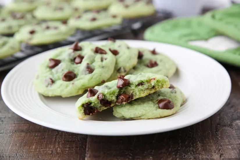 Mint Chocolate Chip Cookies are soft, chewy, and chocolatey, with just the right amount of mint! Makes a great Christmas cookie and is perfectly green for St. Patrick's Day! 