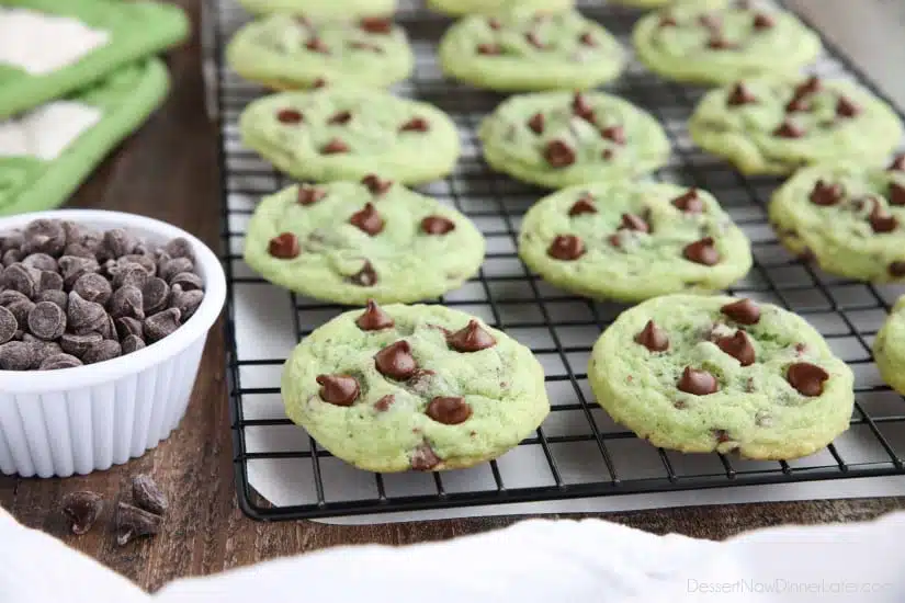 Mint Chocolate Chip Cookies are soft, chewy, and chocolatey, with just the right amount of mint! Makes a great Christmas cookie and is perfectly green for St. Patrick's Day! 