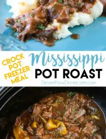 This flavorful Mississippi Pot Roast is a great make-ahead freezer meal. It's slow cooked in the crock pot to create tender shredded beef in a saucy gravy. Serve it with mashed potatoes, rice, or noodles.