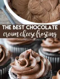 This is the BEST Chocolate Cream Cheese Frosting! Silky smooth and creamy, yet thick and sturdy enough for piping on cakes or cupcakes. It’s super easy to make and not too sweet.