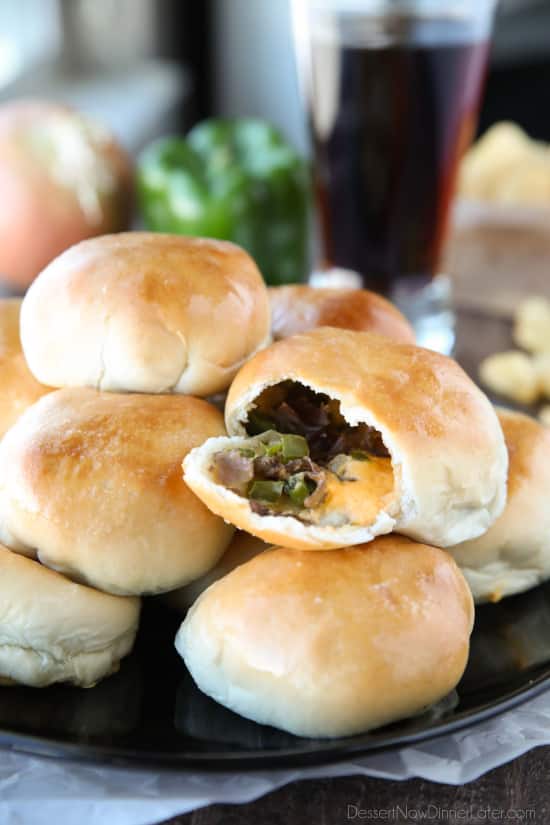 Philly Cheesesteak Bombs are easy to make with pre-made dough that's stuffed with meat, veggies, and two kinds of cheese! A tasty game day appetizer, or hot pocket sandwich for dinner!