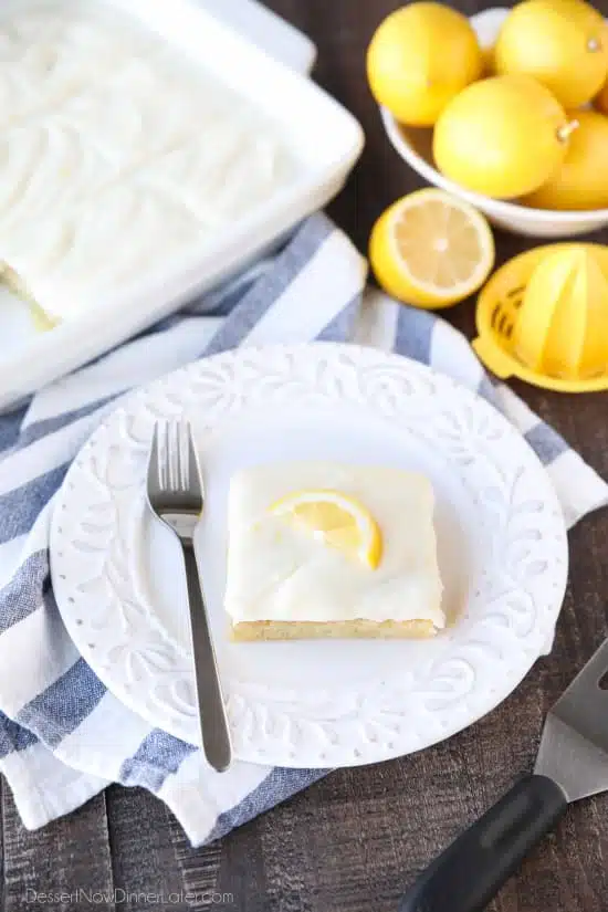 These Blonde Lemon Brownies are wonderfully tangy, sweet, and moist dessert bars. They have a dense texture like a fudgy brownie, and are topped with a creamy lemon icing for the ultimate lemon dessert.