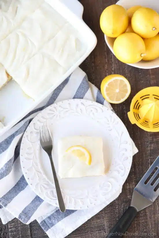 These Blonde Lemon Brownies are wonderfully tangy, sweet, and moist dessert bars. They have a dense texture like a fudgy brownie, and are topped with a creamy lemon icing for the ultimate lemon dessert.