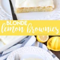These Blonde Lemon Brownies are wonderfully tangy, sweet, and moist dessert bars. They have a dense texture like a fudgy brownie, and are topped with a creamy lemon icing for the ultimate lemon dessert.