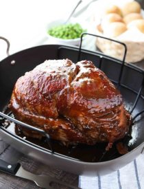 Brown Sugar Mustard Glazed Ham is super easy to make with only a few common ingredients for a thick, sticky glaze. No pre-cooking the glaze. Just mix, slather, and bake. It's the easiest holiday ham!
