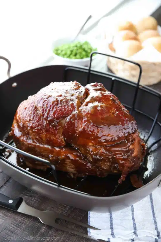 Brown Sugar Mustard Glazed Ham is super easy to make with only a few common ingredients for a thick, sticky glaze. No pre-cooking the glaze. Just mix, slather, and bake. It's the easiest holiday ham!