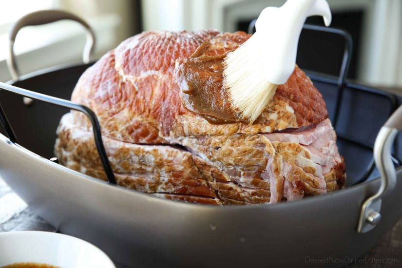 Brush ham with an easy brown sugar mustard glaze.