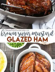 Brown Sugar Mustard Glazed Ham is super easy to make with only a few common ingredients for a thick, sticky glaze. No pre-cooking the glaze. Just mix, slather, and bake. It's the easiest holiday ham! #Easter #Christmas