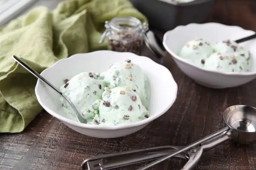 No ice cream maker required for this no churn Mint Chocolate Chip Ice Cream. It's creamy, with just the right amount of mint. Use Andes mint chips for extra mint flavor, or keep it classic with mini chocolate chips. 