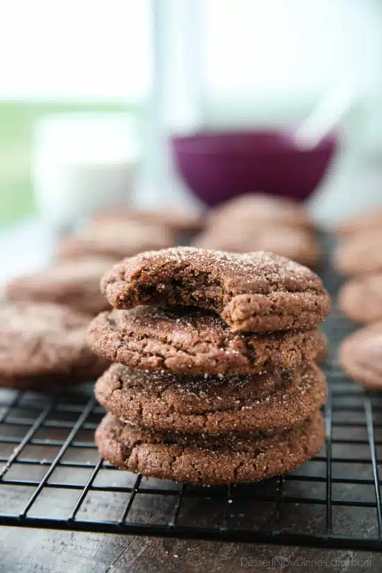 Chocolate Snickerdoodles - soft and chewy chocolate cookies are coated in cinnamon-sugar and baked to perfection.