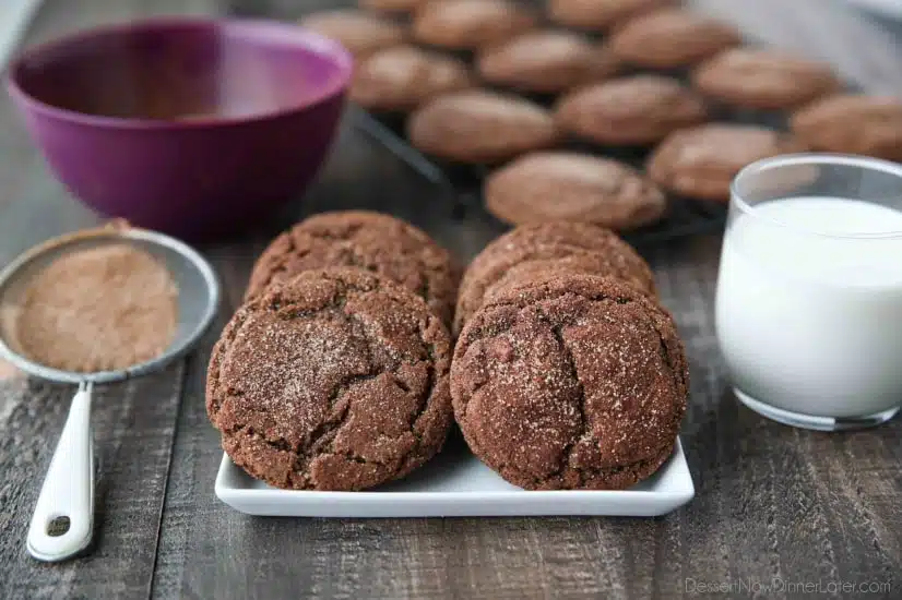 Chocolate Snickerdoodles - soft and chewy chocolate cookies are coated in cinnamon-sugar and baked to perfection.