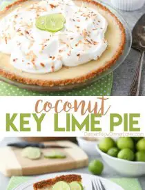 Coconut Key Lime Pie has coconut in the crust, cream of coconut in the key lime filling, and toasted coconut on top! A tropical dessert that's creamy, sweet, and tart.﻿