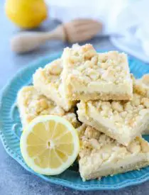 Lemon Crumb Bars have a lightly sweet and buttery cookie base that doubles as the crumb topping, and an easy creamy lemon filling in the center. A delicious bar dessert that is a great substitute for pie.