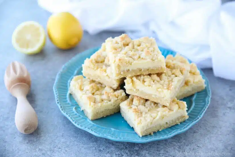 Lemon Crumb Bars have a lightly sweet and buttery cookie base that doubles as the crumb topping, and an easy creamy lemon filling in the center. A delicious bar dessert that is a great substitute for pie.