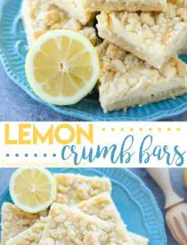 Lemon Crumb Bars have a lightly sweet and buttery cookie base that doubles as the crumb topping, and an easy creamy lemon filling in the center. A delicious bar dessert that is a great substitute for pie.