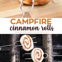 Campfire Cinnamon Rolls are cooked on a stick over a fire or grill. As easy as a can of biscuits, but with real yeast dough instead! The best cinnamon rolls you will ever have while camping!