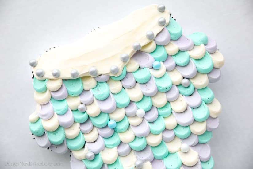 Upper Mermaid Tail Scales and edible chocolate pearls.