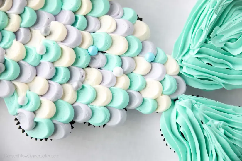 Lower Mermaid Tail Scales and edible chocolate pearls.