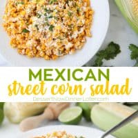 Mexican Street Corn Salad is easy, creamy, and packed with flavor! Your favorite roasted Mexican street corn (Elote) is cut off the cob (to make Esquites) and is served with a spoon, for a delicious summer side dish!