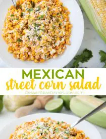 Mexican Street Corn Salad is easy, creamy, and packed with flavor! Your favorite roasted Mexican street corn (Elote) is cut off the cob (to make Esquites) and is served with a spoon, for a delicious summer side dish!