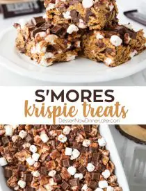 S'mores Krispie Treats have all the flavors of traditional s'mores made into an easy no-bake summer dessert. Loaded with Golden Grahams cereal, plenty of marshmallows and chocolate, these indoor s'mores bars are a crowd favorite.