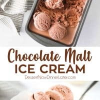 Chocolate Malt Ice Cream turns your favorite milkshake into a summer dessert you can enjoy by the scoop! This no-cook, egg free, easy homemade chocolate ice cream is combined with malted milk powder for that good old-fashioned taste.