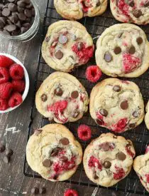 Raspberry Chocolate Chip Cookies takes your favorite chewy chocolate chip cookies to the next level with the addition of sweet and tangy fresh raspberries.