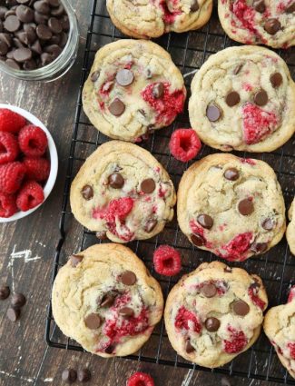 Raspberry Chocolate Chip Cookies takes your favorite chewy chocolate chip cookies to the next level with the addition of sweet and tangy fresh raspberries.