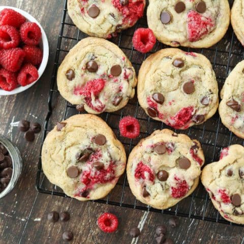 Raspberry Chocolate Chip Cookies takes your favorite chewy chocolate chip cookies to the next level with the addition of sweet and tangy fresh raspberries.