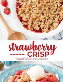 Strawberry Crisp (aka Strawberry Crumble) - Fresh, juicy strawberries are topped with a buttery brown sugar and oat crumb topping. Enjoy this summer dessert warm with a scoop of vanilla ice cream on top! ﻿