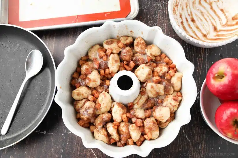 Apple Fritter Monkey Bread - Dough, apples, cinnamon-sugar, and butter.