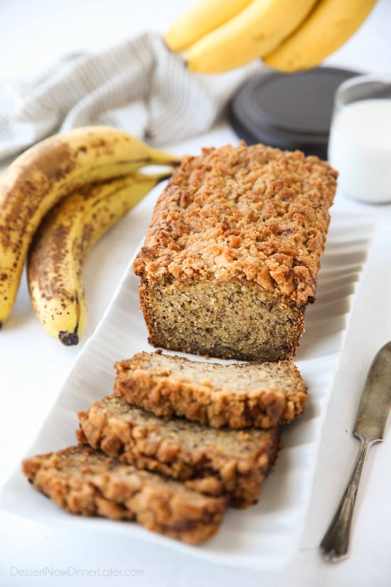 Coffee Cake Banana Bread combines classic banana bread with the amazing cinnamon streusel of coffee cake. This delicious quick bread is perfect for breakfast, brunch, or dessert.