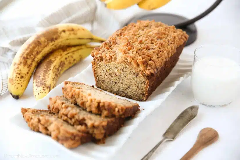 Coffee Cake Banana Bread combines classic banana bread with the amazing cinnamon streusel of coffee cake. This delicious quick bread is perfect for breakfast, brunch, or dessert.