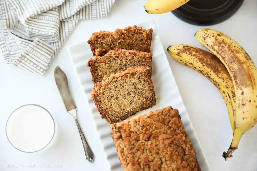 Coffee Cake Banana Bread combines classic banana bread with the amazing cinnamon streusel of coffee cake. This delicious quick bread is perfect for breakfast, brunch, or dessert.