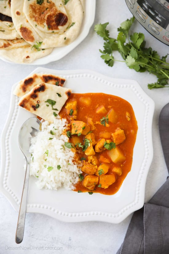 Instant Pot Indian Butter Chicken is quick, easy, creamy and flavorful. Chunks of chicken and potatoes are smothered in a mild tomato and coconut milk sauce that's filled with fragrant Indian spices. Serve it with some garlic naan for a restaurant quality dinner at home.