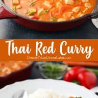 This Thai Red Curry with chicken and vegetables is easy, flavorful, and dinner ready in 30 minutes or less. It's healthier than takeout, and easy to make spicy or mild.