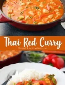 This Thai Red Curry with chicken and vegetables is easy, flavorful, and dinner ready in 30 minutes or less. It's healthier than takeout, and easy to make spicy or mild.