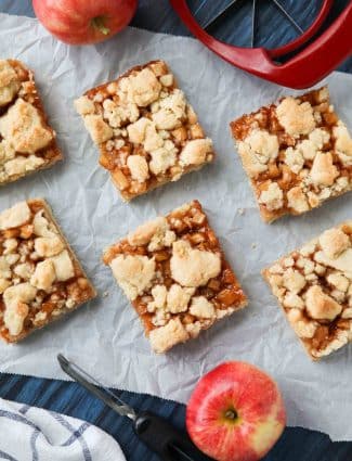 Apple Crumb Bars are better than pie with a buttery shortbread crust and crumble topping, and a fresh homemade apple pie filling in the center.