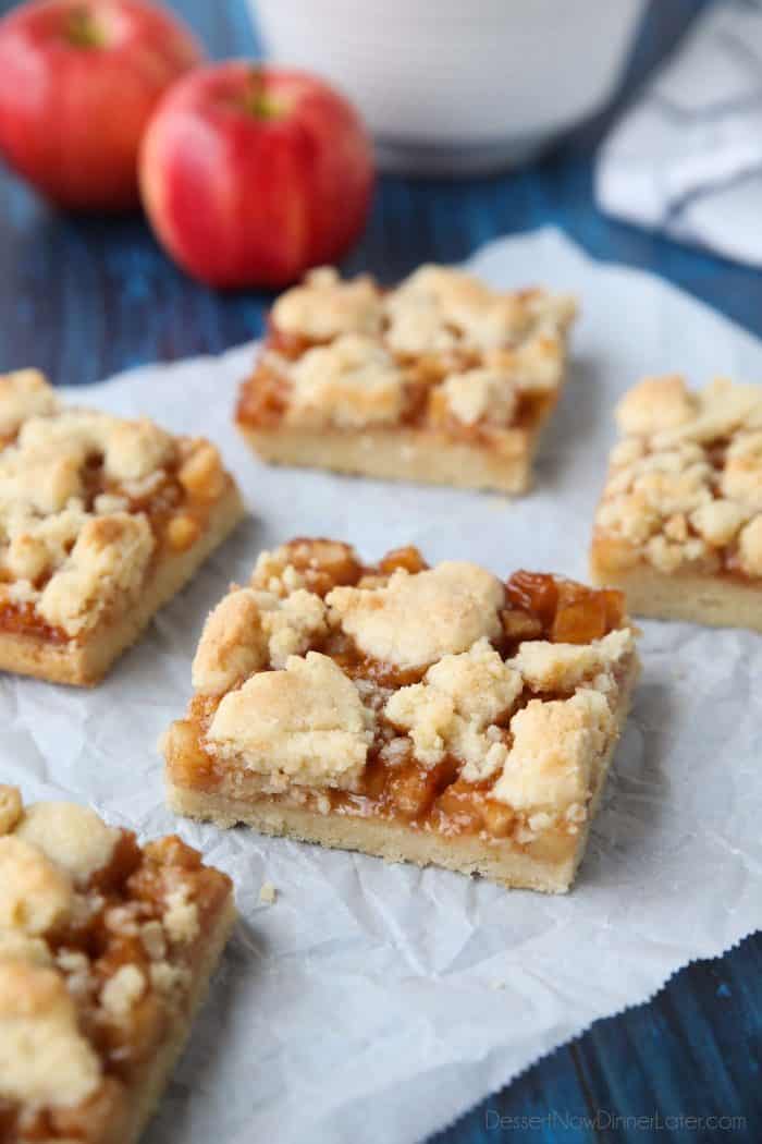 Apple Crumb Bars are better than pie with a buttery shortbread crust and crumble topping, and a fresh homemade apple pie filling in the center.