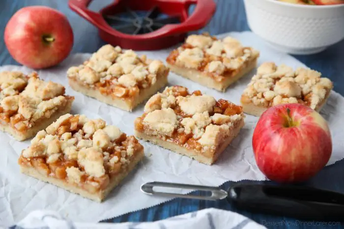 Apple Crumb Bars are better than pie with a buttery shortbread crust and crumble topping, and a fresh homemade apple pie filling in the center.