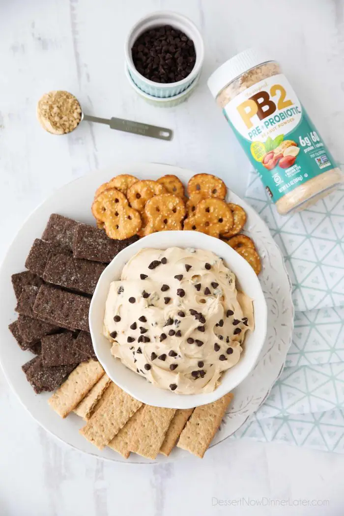 This Buckeye Dip has the added benefits of a pre + probiotic with PB2 and tastes like an indulgent treat.