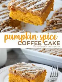 Pumpkin Spice Coffee Cake is easy to make and full of real pumpkin and fragrant spices. It's moist, yet light and fluffy, with a cinnamon crumb topping and pumpkin spice glaze on top.