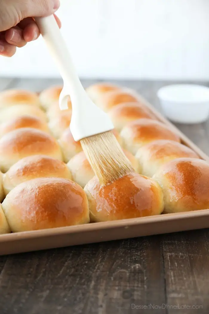 Fresh dinner rolls hot from the oven brushed with melted butter. It can't get better than this!