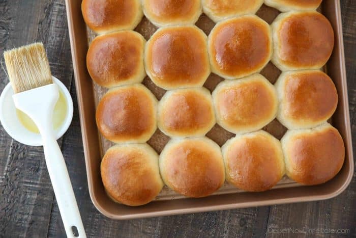 Fresh dinner rolls hot from the oven brushed with melted butter. It can't get better than this!