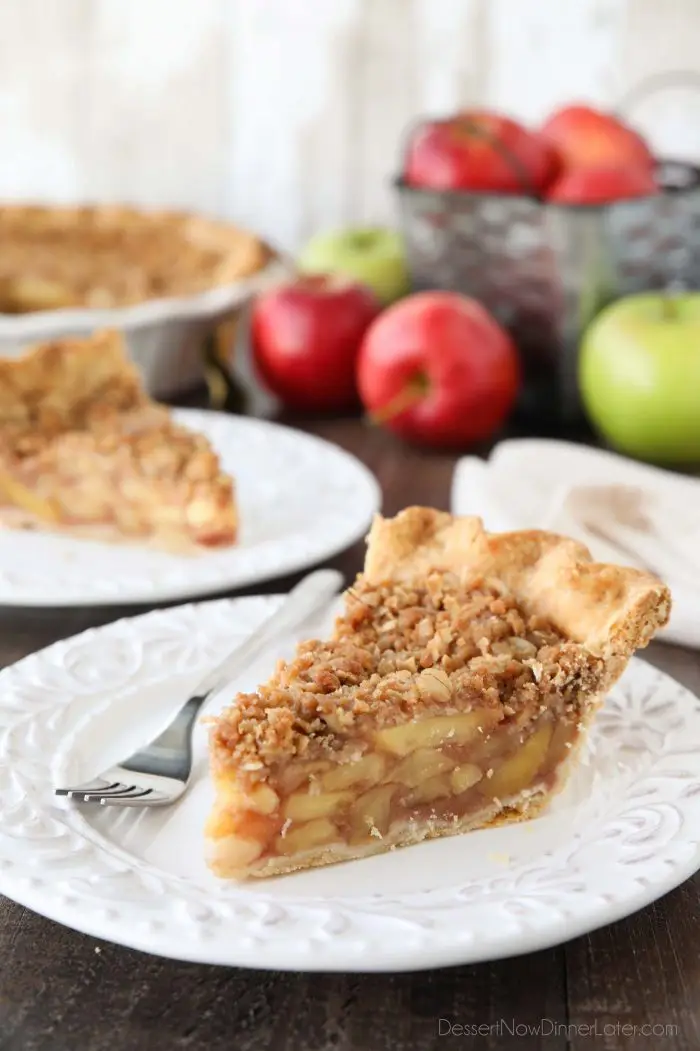 Classic Apple Pie meets Apple Crisp in this holiday dessert. Dutch Apple Pie is made in a traditional pie crust, that's loaded with fresh cinnamon glazed apples, and topped with a sweet, buttery crumb streusel.