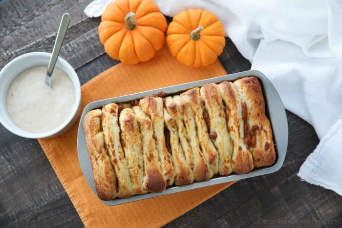 Pumpkin Pull Apart Bread is baked until golden brown and baked through.