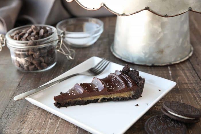 Chocolate Caramel Tart - Buttery caramel is sandwiched between a chocolate crust and smooth ganache topping.