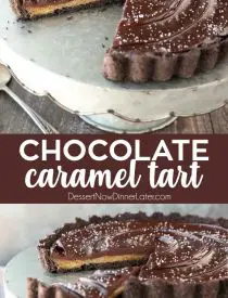 This easy Chocolate Caramel Tart has an Oreo cookie crust, soft caramel filling, and creamy chocolate ganache topped with flaky kosher salt. It's a rich and satisfying chocolate dessert that looks fancy, but is easy to make.